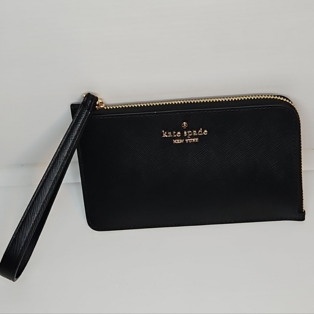 Kate Spade Lucy Small Card Holder Wristlet Black Saffiano Leather NWOT - Picture 1 of 5
